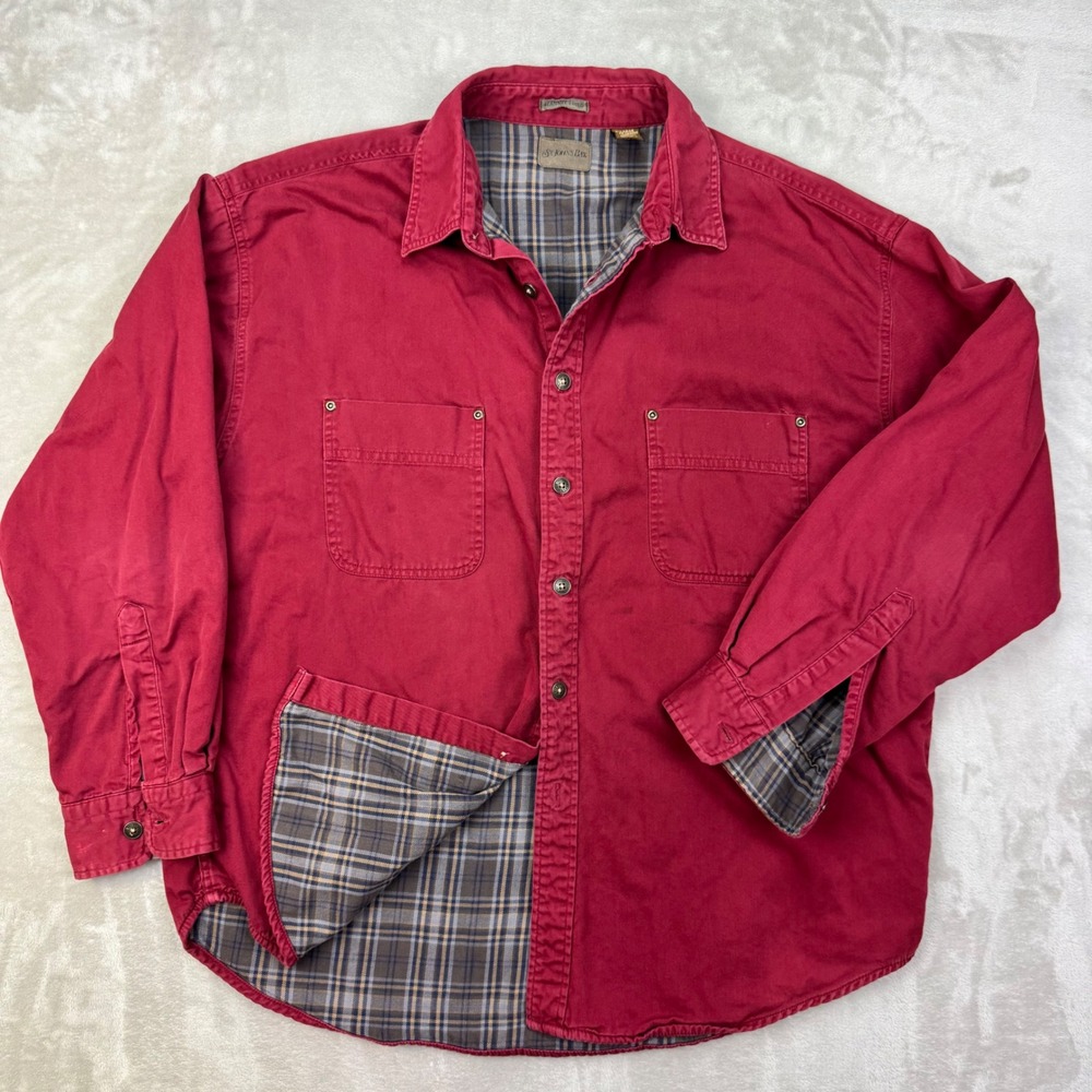 Vintage St Johns Bay Flannel Lined Shacket  Mens XL Red Regular Workwear Plaid